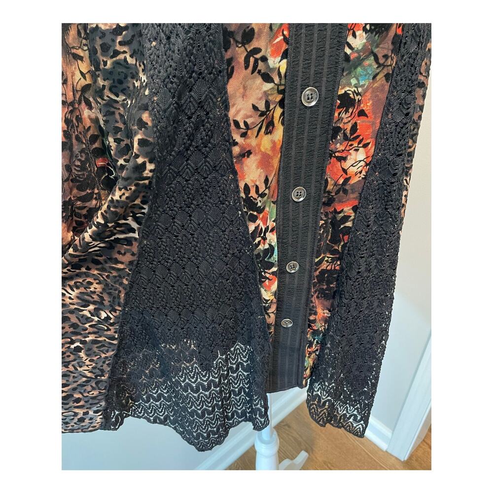 Calessa Tunic Top Sz XL Velvet Burnout Lace Floral Animal Prints Artsy Lagenlook - Picture 8 of 12